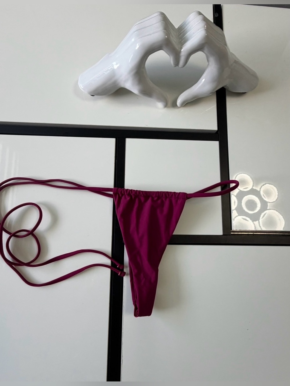 Women's String Bikini Bottom in Deep Magenta